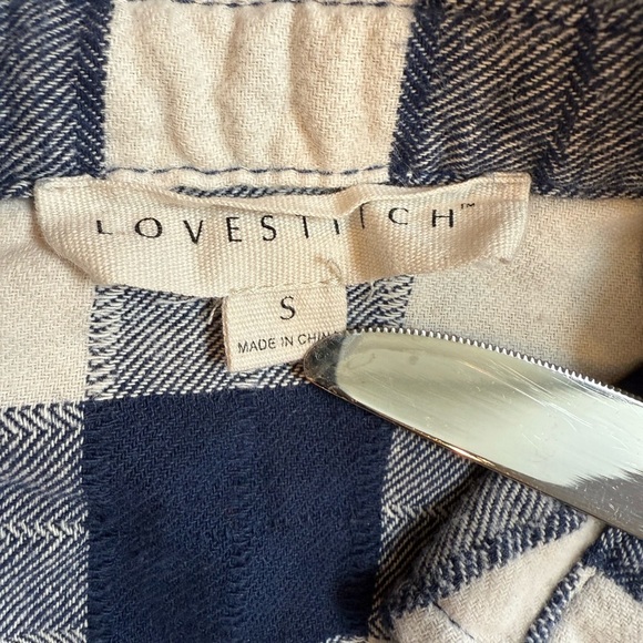 Lovestitch SMALL Blue and Cream Checkered Flannel Long Sleeve Button Up Shirt - Picture 7 of 8
